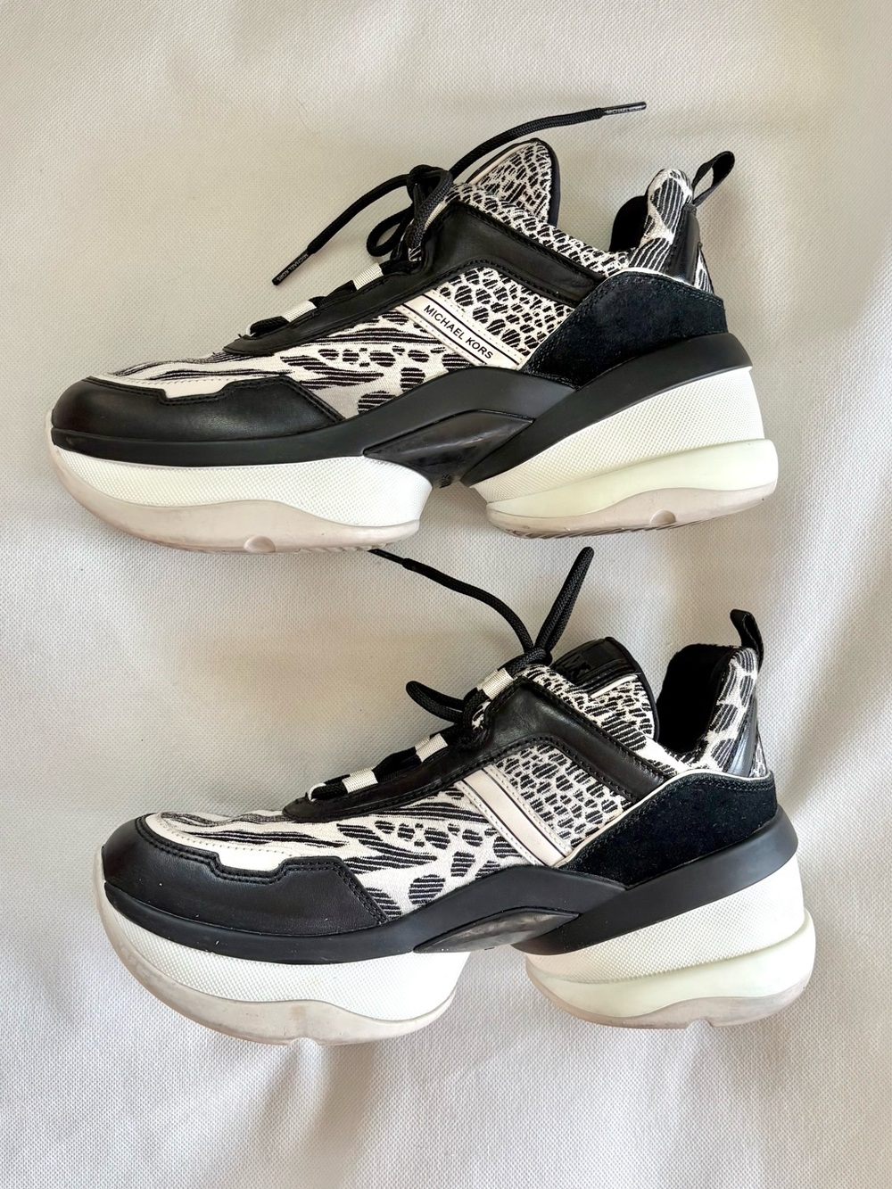 Michael Kors Olympia Leather & Animal Print Jacquard Trainers size 9.5 - Picture 3 of 8